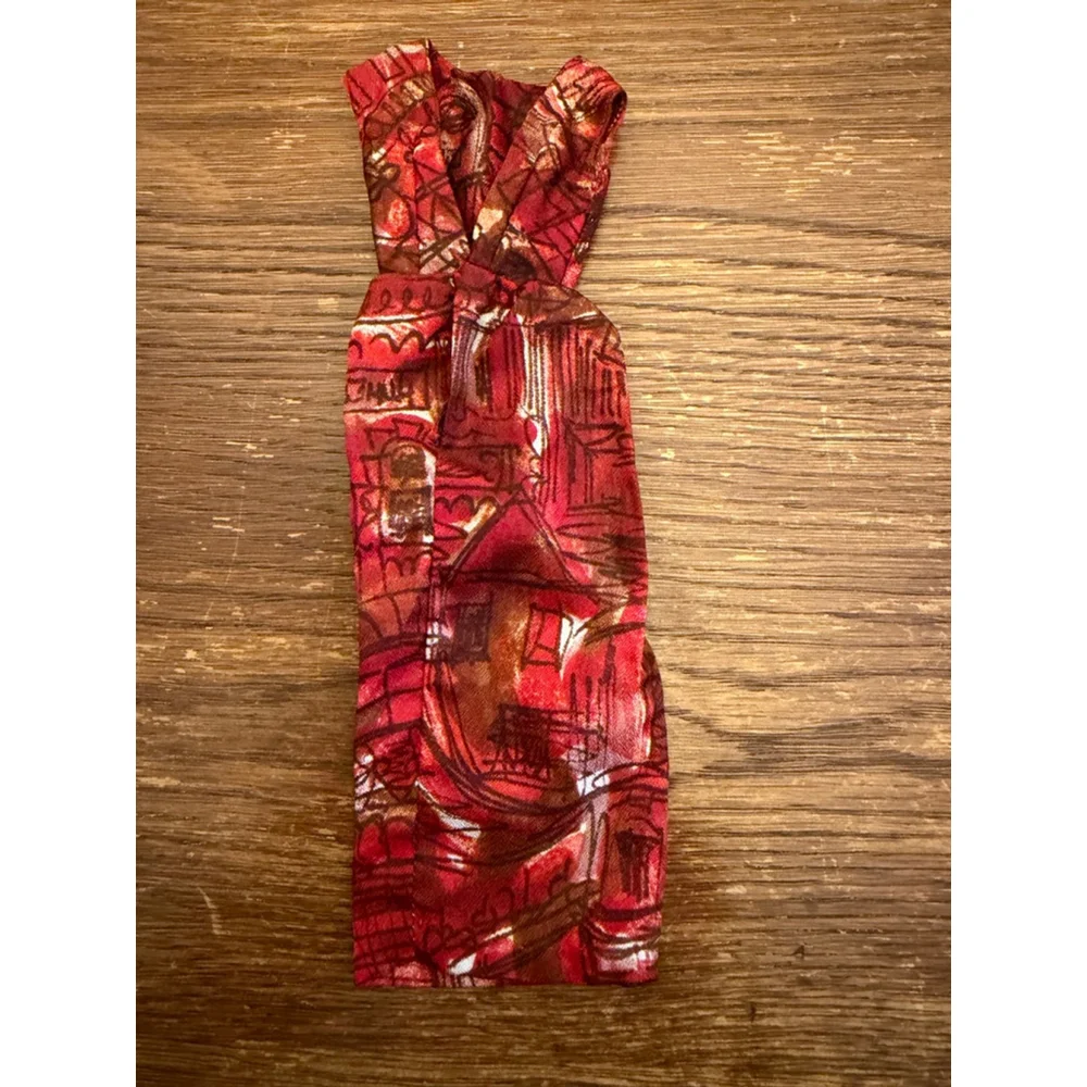 Vintage Mod Barbie Red Abstract Sheath Dress w Snaps 1960s